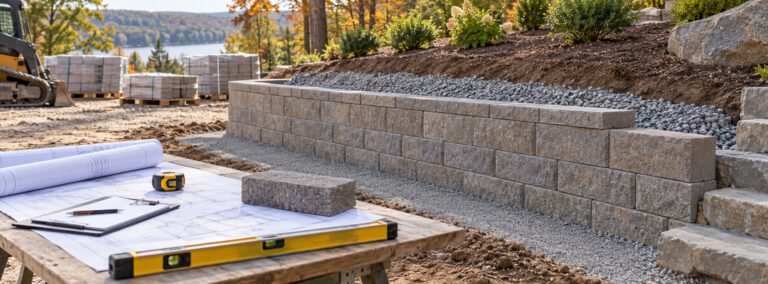 Conceptual retaining wall with an oversized water-pressure gauge illustrating hidden drainage risk.