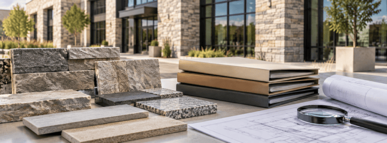 Conceptual stone-submittal scene; no product certification or project acceptance is implied.